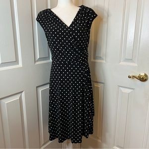 Lauren Ralph Lauren Cross Bodice Faux Wrap Black/White Polka Dot Dress Size 12